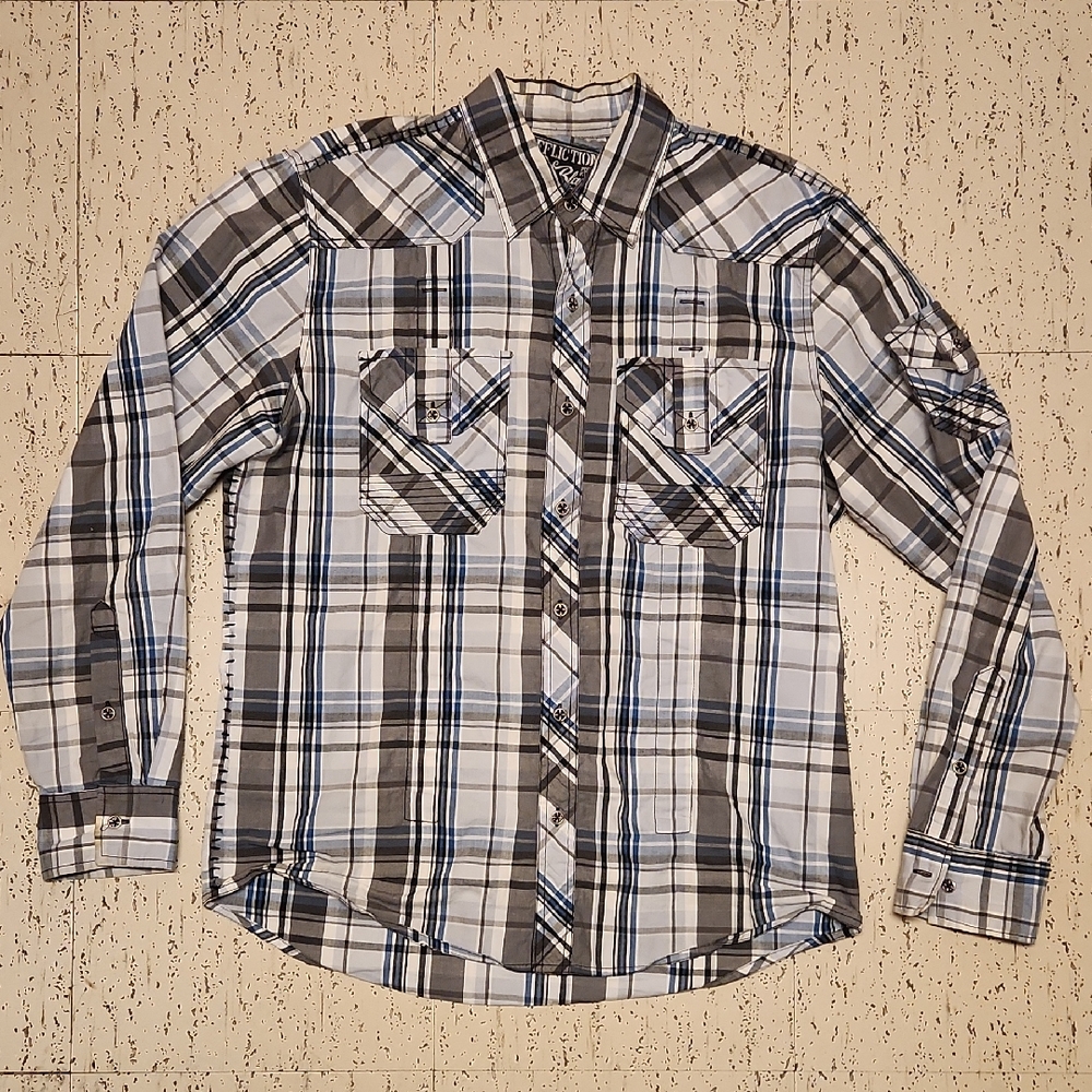 Affliction Flannel Full Graphic Embroidered Button Down Casual Dress Shirt